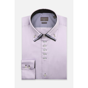 Camicia Uomo 2 Bottoni Button Down Triplo Collo Slim Satin Unito Lilla