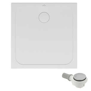 Receveur de douche antidérapant 100 x 100 Lifetime Plus céramique blanc + Bonde chromé brossé