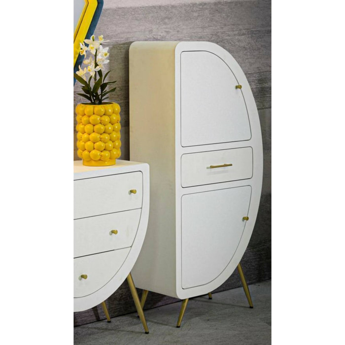 Credenza Tellier, Buffet da soggiorno, Madia da salotto, Dispensa da cucina, 60x32 h133 cm, Bianco e Oro