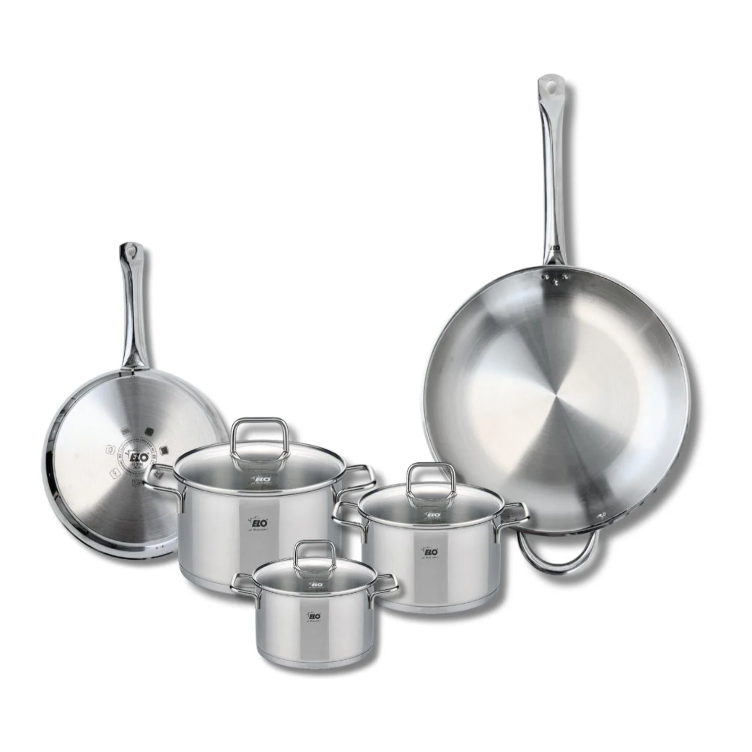 Ensemble de 2 Poêles de cuisson 24 et 32 cm et 3 faitouts 14, 16 et 20 cm Elo Profi Citrin