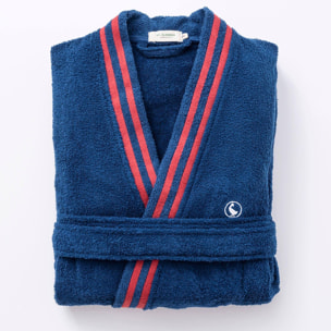 Albornoz color azul marino 320gsm 100% algodón liso con logo bordado el ganso