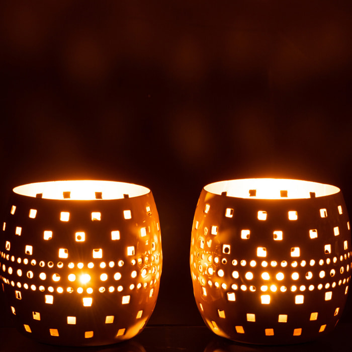 J-Line photophore Perfore - métal - rose clair/beige - 2 pcs