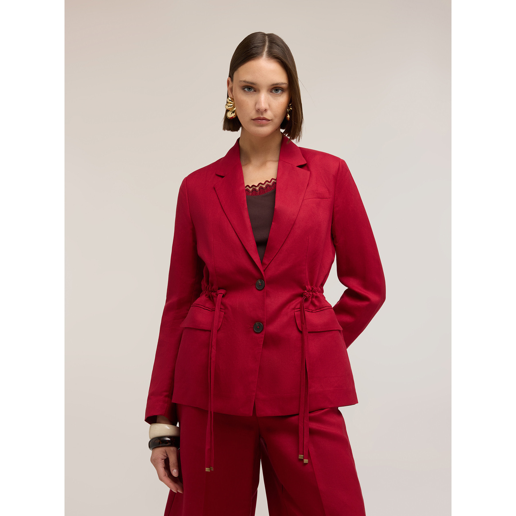 Motivi - Blazer mezcla lino con cordón - Burgundy