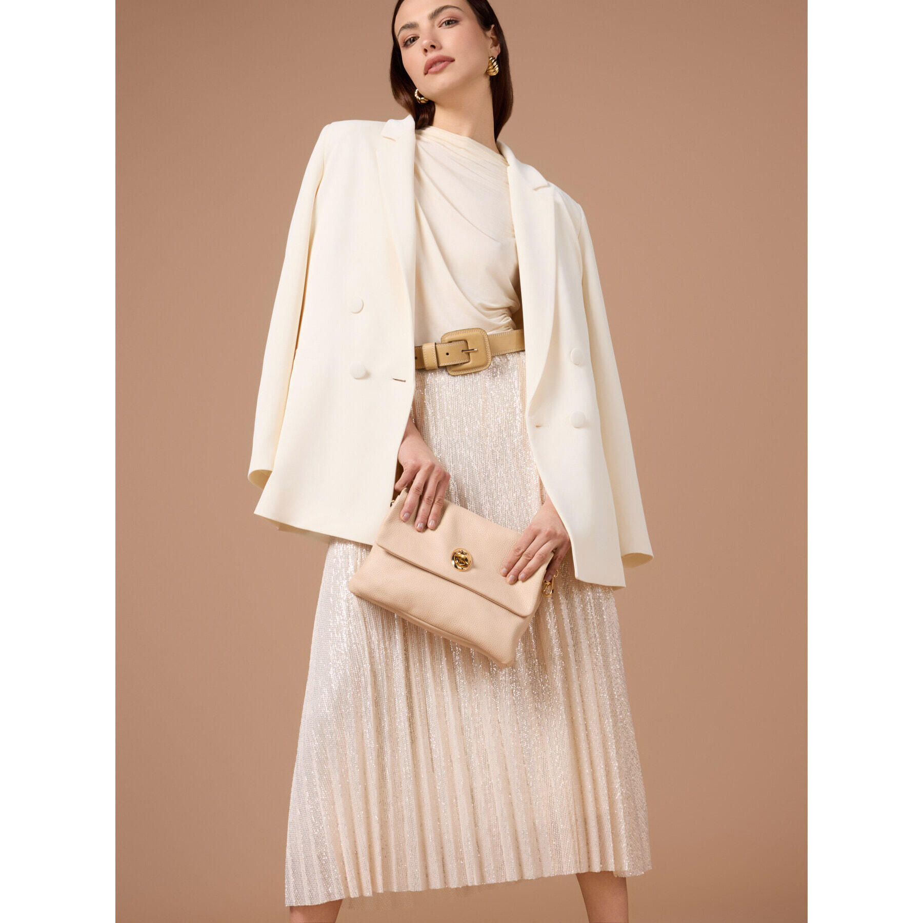 Oltre - Falda plisada de lurex - Beige