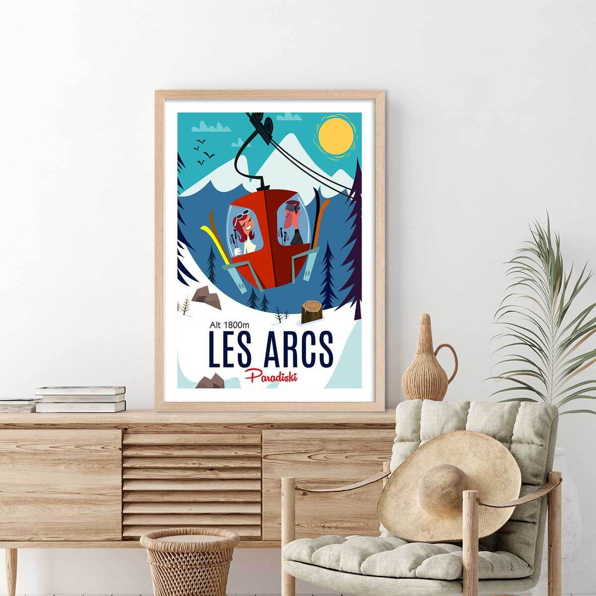 Poster de paradiski les arcs Affiche + cadre en bois - Chêne