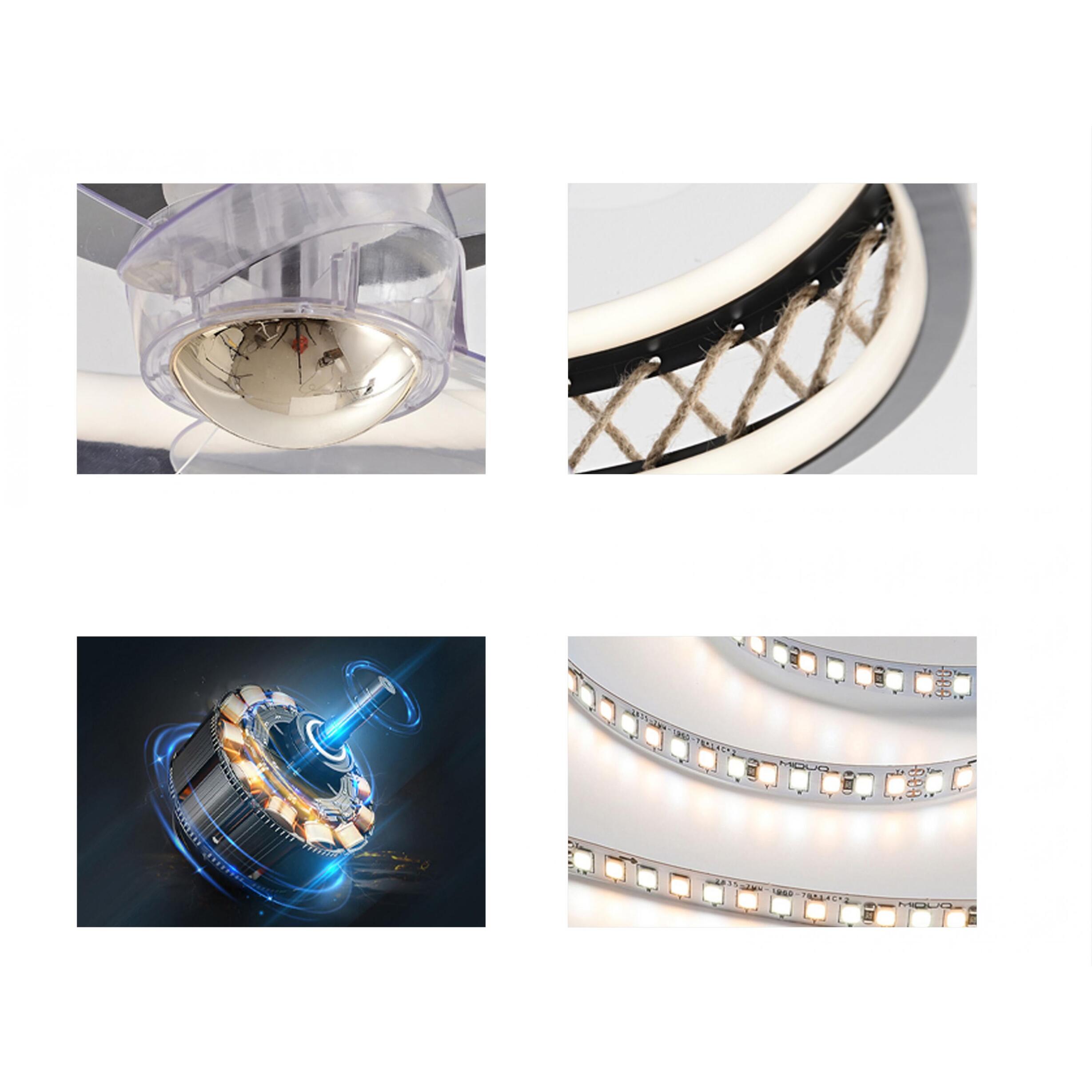 Lampe LED à ventilateur avec détails de finition en corde