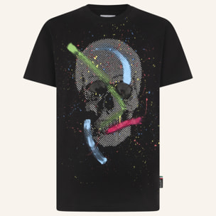 PHILIPP PLEIN Round Neck T-Shirt Paint Splash Skull