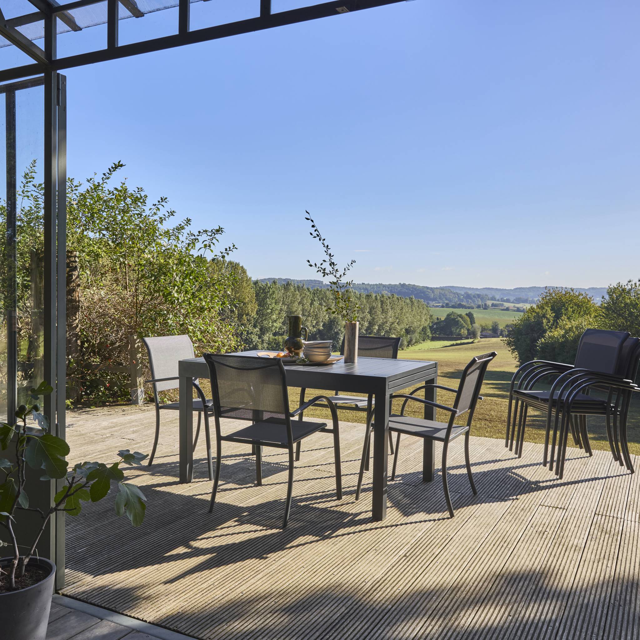 Table de jardin ELORA extensible aluminium anthracite. 8 places. 135 / 270 x 90 x 75 cm