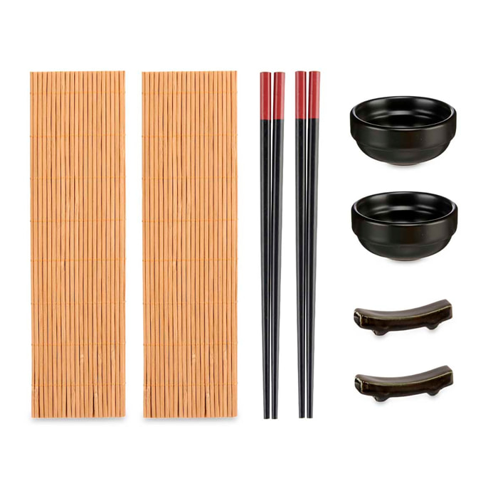 SET SUSHI CERAMICA Y BAMBU 8 PIEZAS