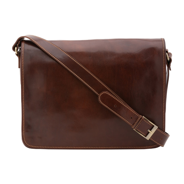 Borsa a tracolla uomo in vera pelle - Modello False - Made in Italy - 28.0 x 35.0 x 9.0 cm
