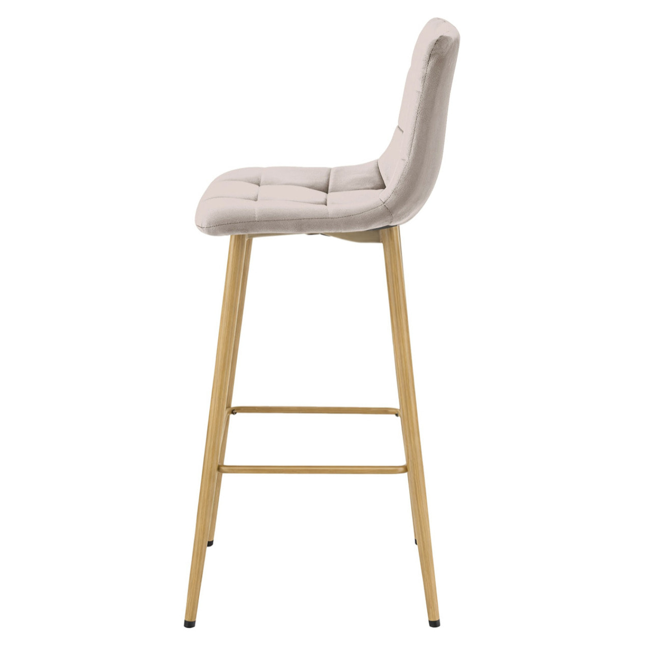 Sgabello Arceto in velluto beige con gambe effetto quercia