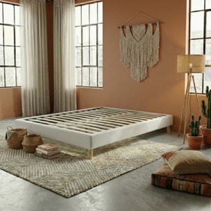 Lit Cancun | Cadre à lattes | Robustesse et confort | Montage simple rapide | Simili cuir | Blanc