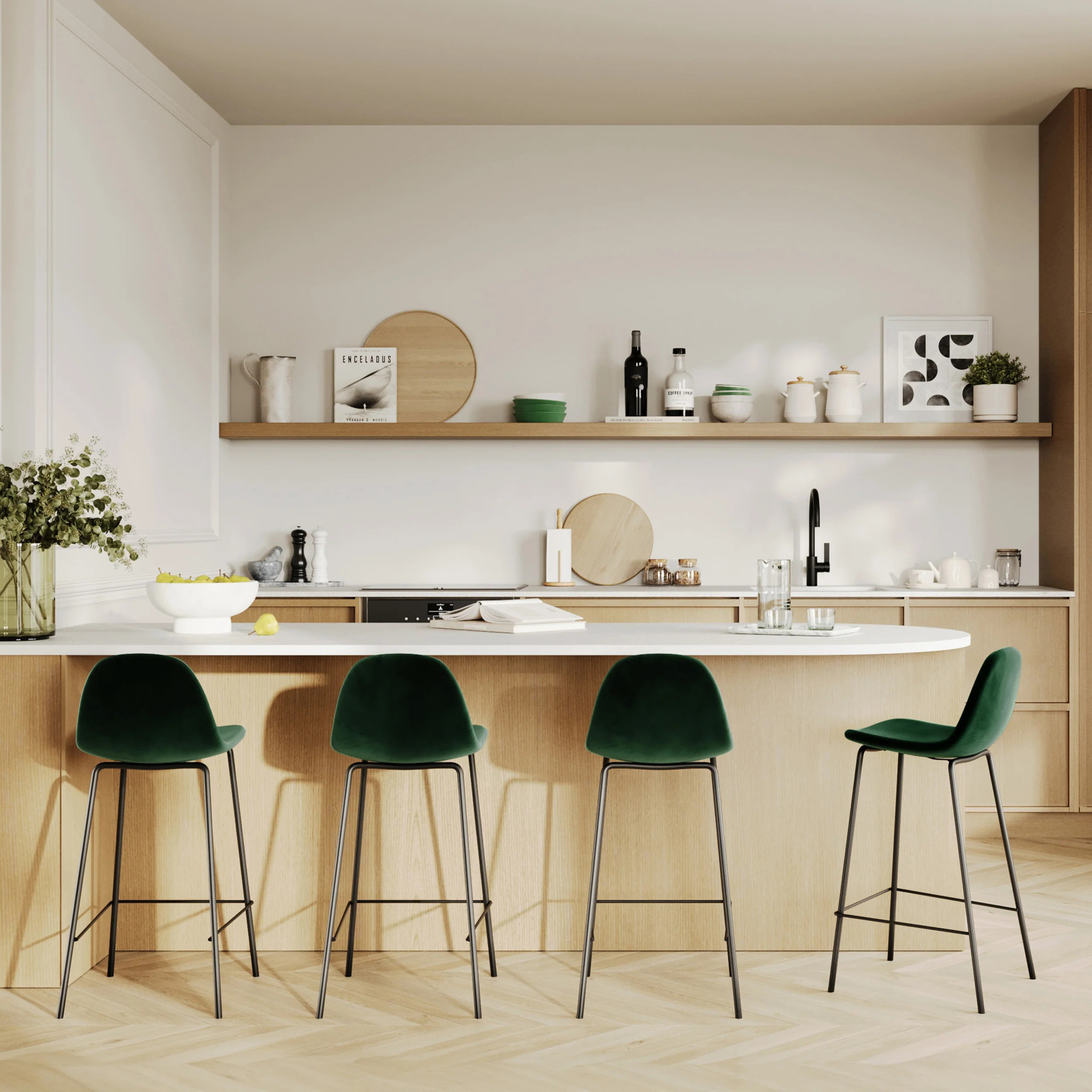 Lot de 2 chaises pour îlot central 65 cm en velours vert foncé - Henrik