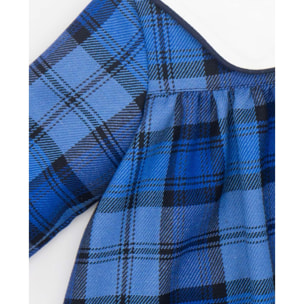 Vestido cuadros azules con cuello nube blanco