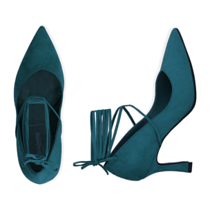 Décolleté lace-up color petrolio, tacco 8 cm