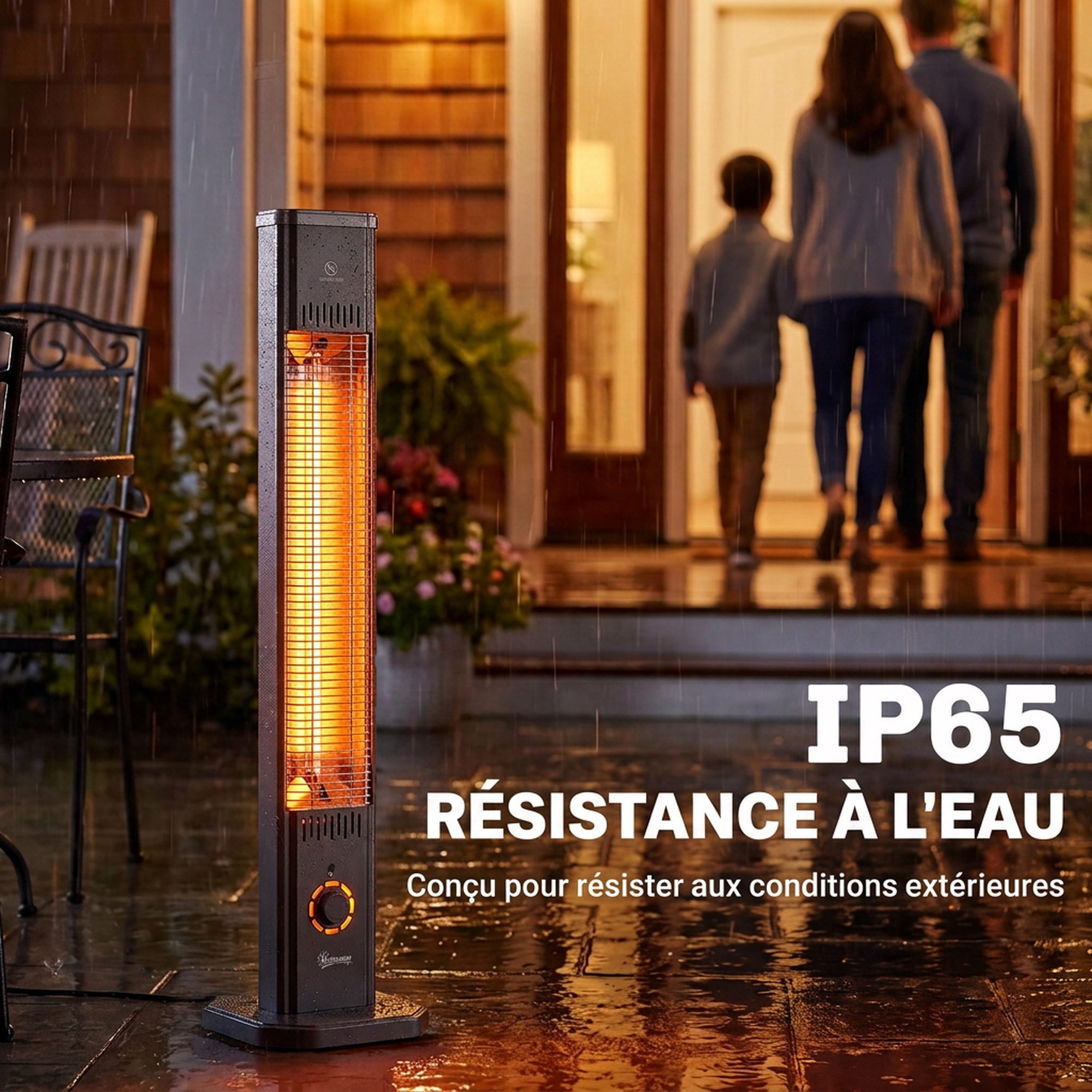Radiateur infrarouge sur pied 2000W 8 niv. télécommande housse métal noir