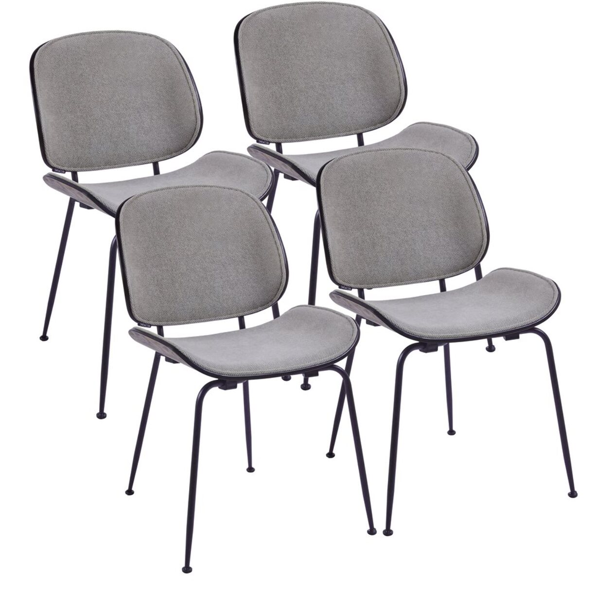 Sedie moderne in tessuto grigio e gambe nere set da 4 - Elizabeth