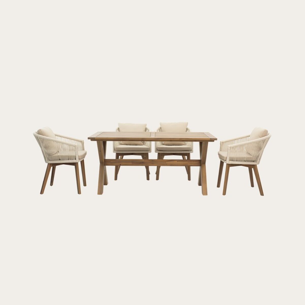 Ensemble de table et chaises de salle à manger Jade-nova -bois massif d'acacia-couleur naturel 160 x 75 x 90 cm