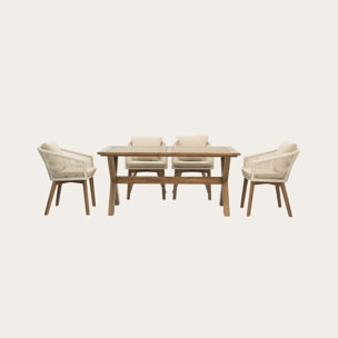 Ensemble de table et chaises de salle à manger Jade-nova -bois massif d'acacia-couleur naturel 160 x 75 x 90 cm
