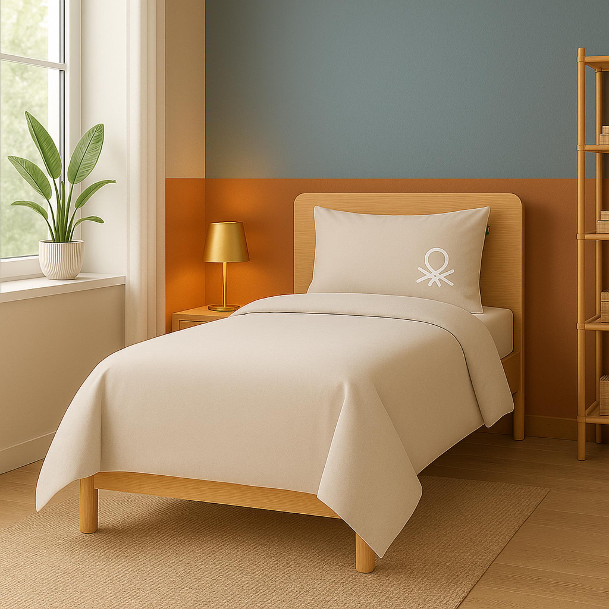 Set 2pc cama (funda nórdica 155x220cm + funda de almohada 80x80cm) 200tc 100% algodón beige y blanco neutral be