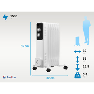 Radiador de aceite con tres potencias y termostato regulable SOLEIL 1500 PURLINE 1500 W
