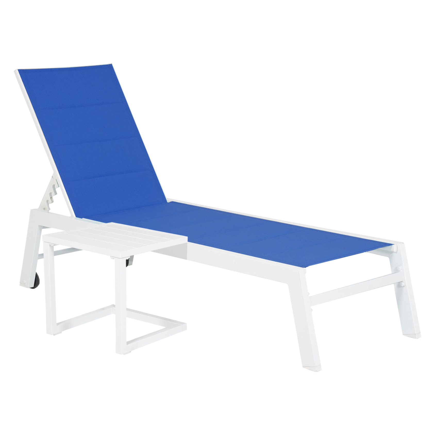 Set bain de soleil et table d'appoint BARBADOS en textilène bleu - aluminium blanc