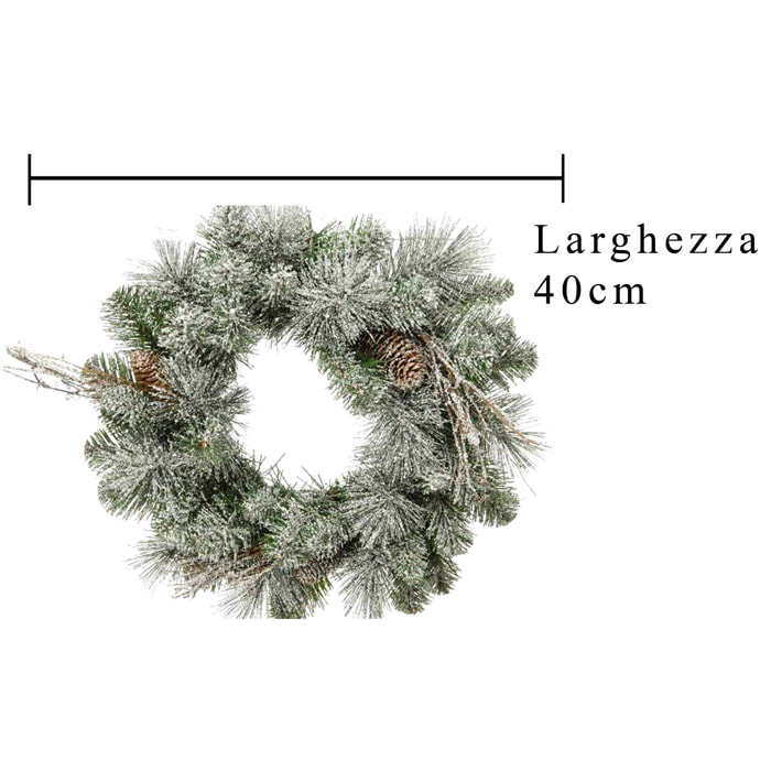 Corona D.40 Cm Con Neve 50 Tips - Pezzi 1 - 40X7X40cm - Colore: Verde - Bianchi Dino