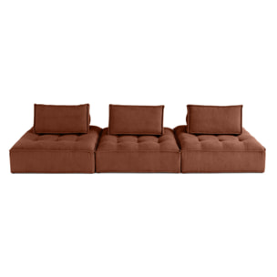 Marisol - canapé modulable droit 3 places - velours texturé - Terracotta