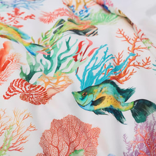 Lot h.couette +taies percale de coton 115 g/m² imprimé rouge canard Naia arc en ciel