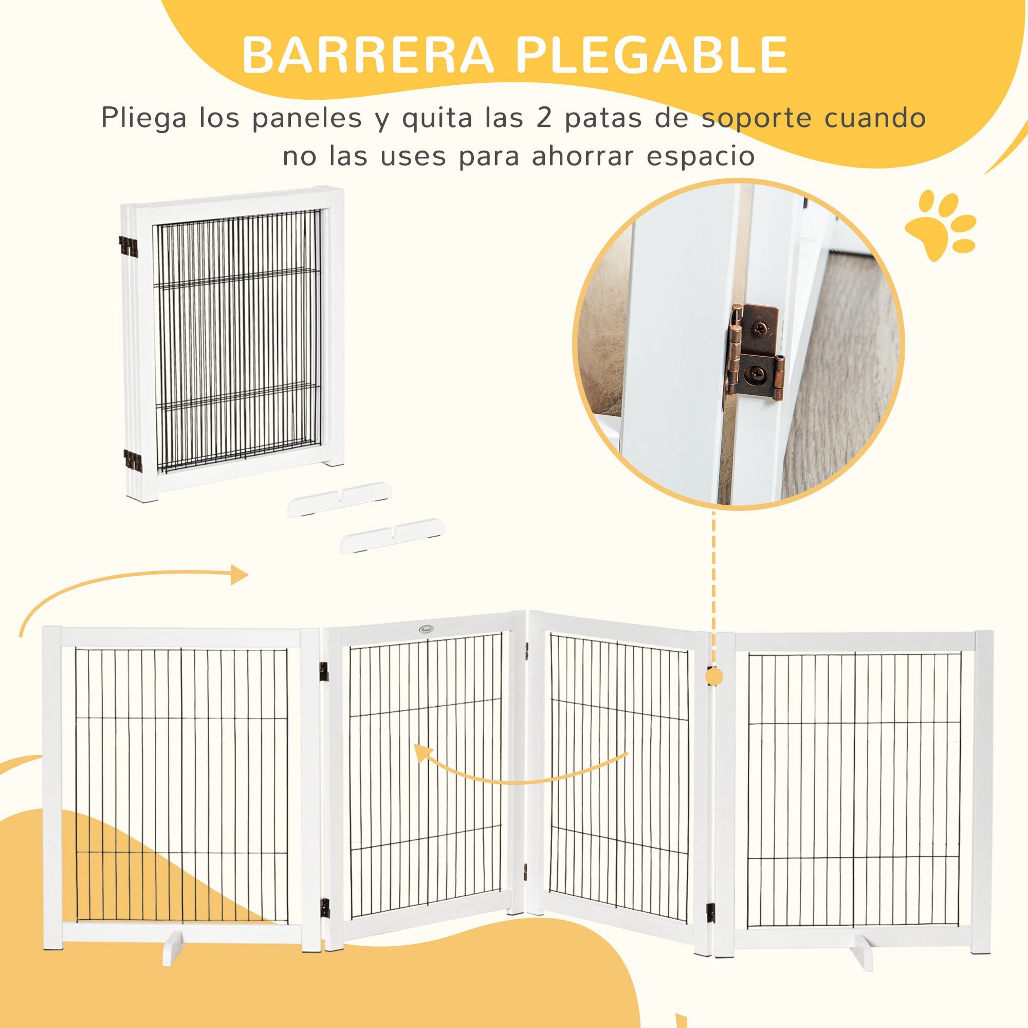 Barrera de Seguridad Plegable para Perros Madera Puertas Escaleras 264x35,5x77cm