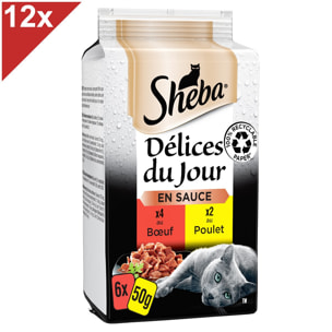 SHEBA Délices du Jour 72 Sachets bœuf poulet en sauce pour chat 50g (6x12)