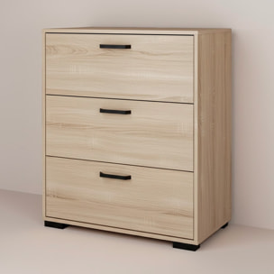 Cassettiera a 3 Cassetti Comò Comodino Mobile Contenitore Salvaspazio Design Moderno Camera da Letto Ingresso Soggiorno 70.2x39.8x82.7 Cm Rovere