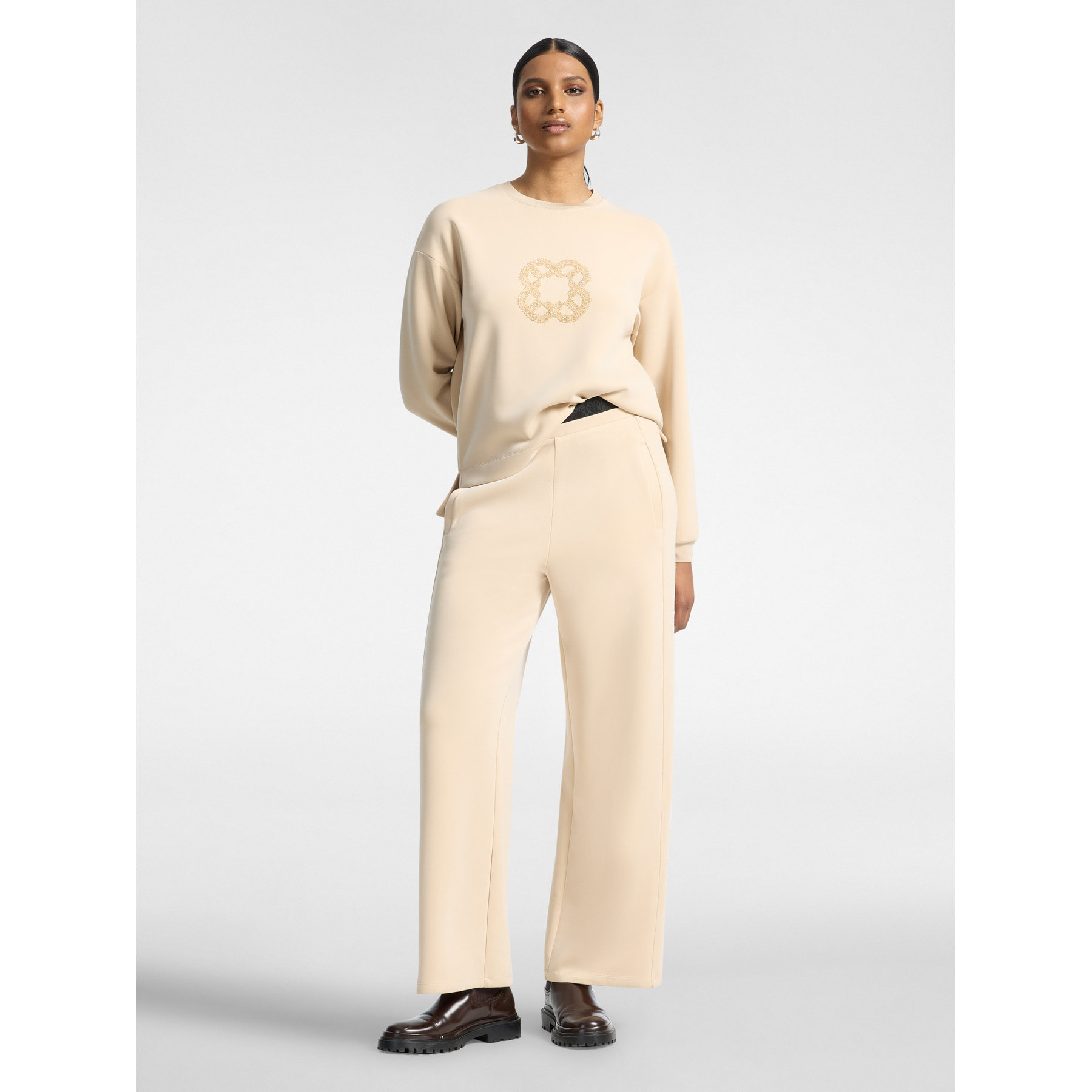 Elena Mirò - Pantaloni palazzo in scuba misto modal - Beige