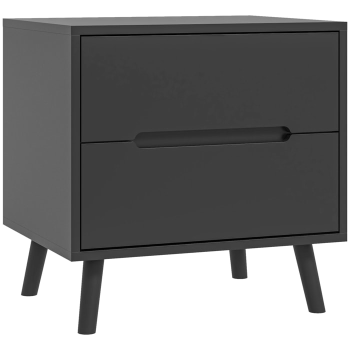 Chevet 2 tiroirs table de nuit style nordique dim. 50 x 40 x 50,5 cm noir