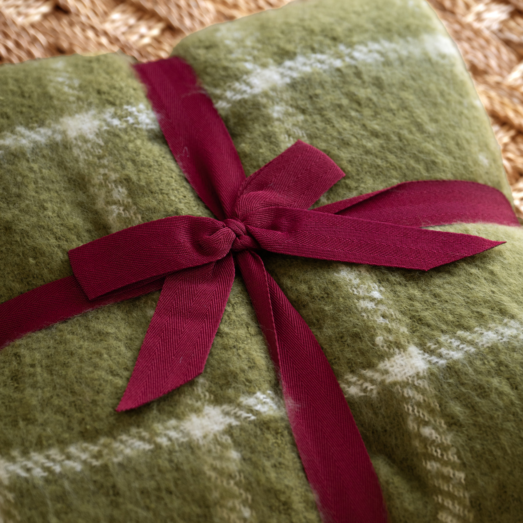 Plaid à carreaux aspect mohair avec franges - Vert