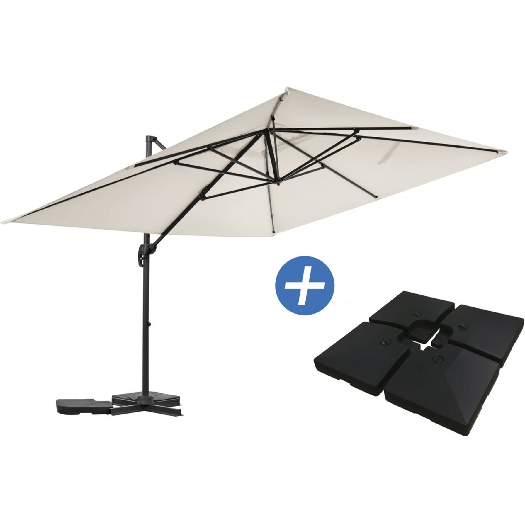 Parasol jardin déporté en aluminium "Sky 4" - 3 x 4 m - Ecru - Dalles à lester incluses
