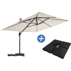 Parasol jardin déporté en aluminium "Sky 4" - 3 x 4 m - Ecru - Dalles à lester incluses