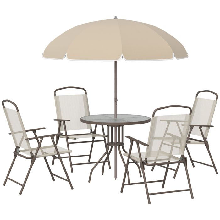 Conjunto de Muebles para Jardín con 4 Sillas 1 Mesa y 1 Parasol Texteline Aluminio y Poliéster Beige