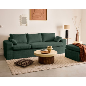 Housses en velours texturé pour canapé Calgary d'angle 3 places + 1 pouf - Vert
