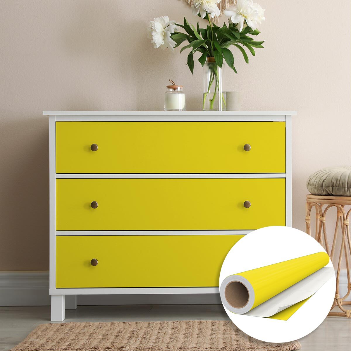 Rouleau adhésif décoratif Vinyle au Mètre - Jaune canari - Sticker Lavable Imperméable Mur Cuisine Meubles