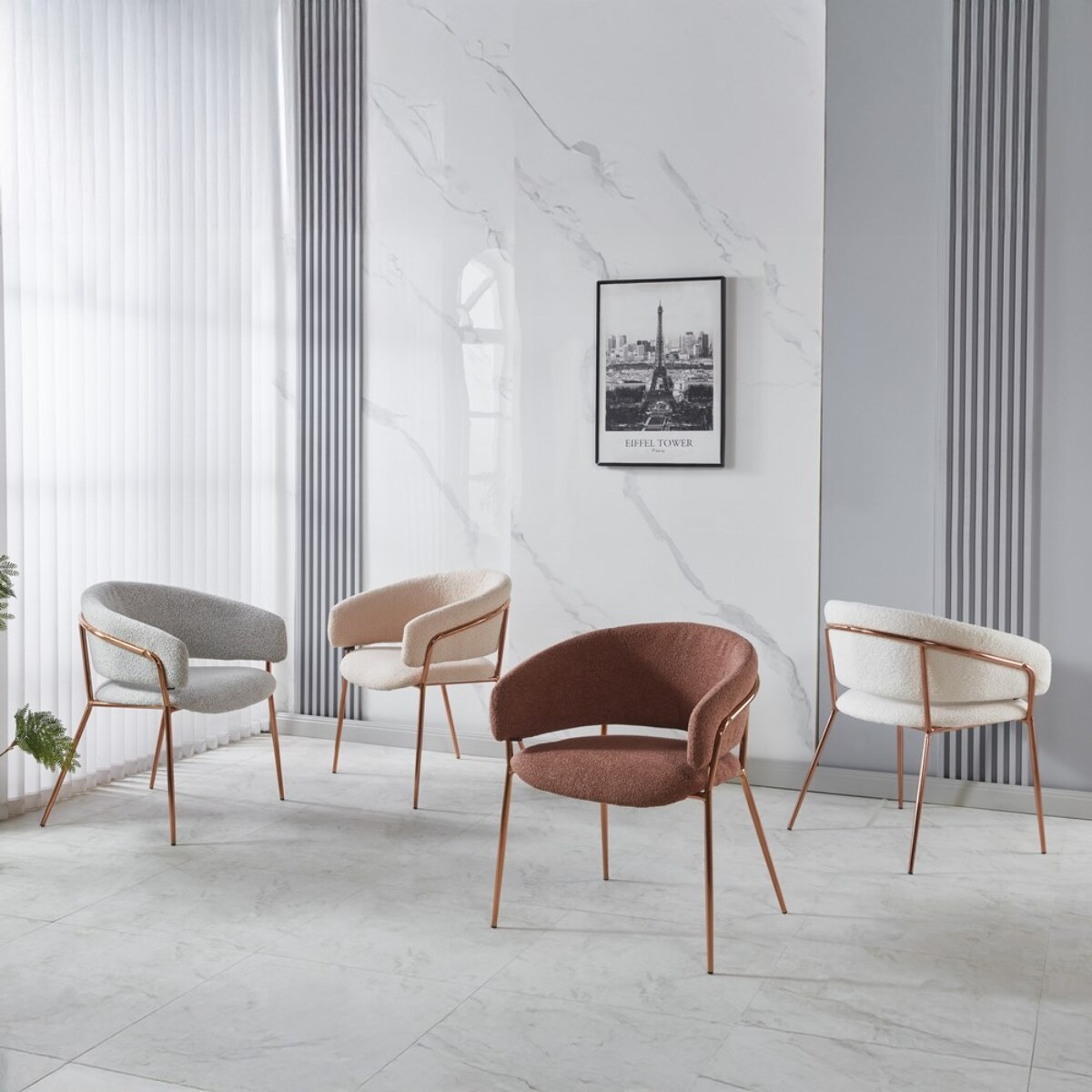 Set 2 sedie in tessuto teddy crema con gambe metallo - Cloud