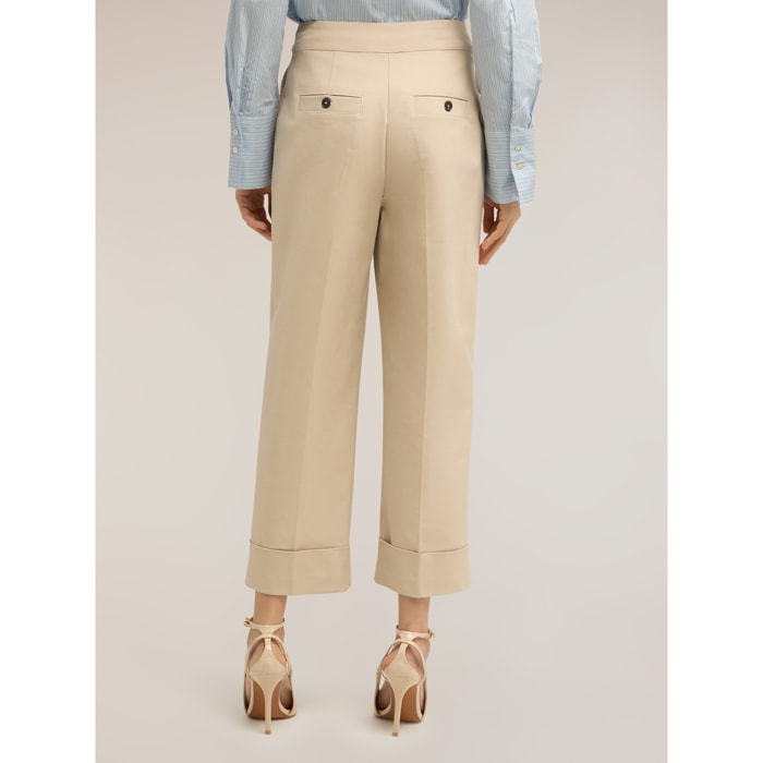 Motivi - Pantaloni wide in tessuto tecnico misto cotone - Beige