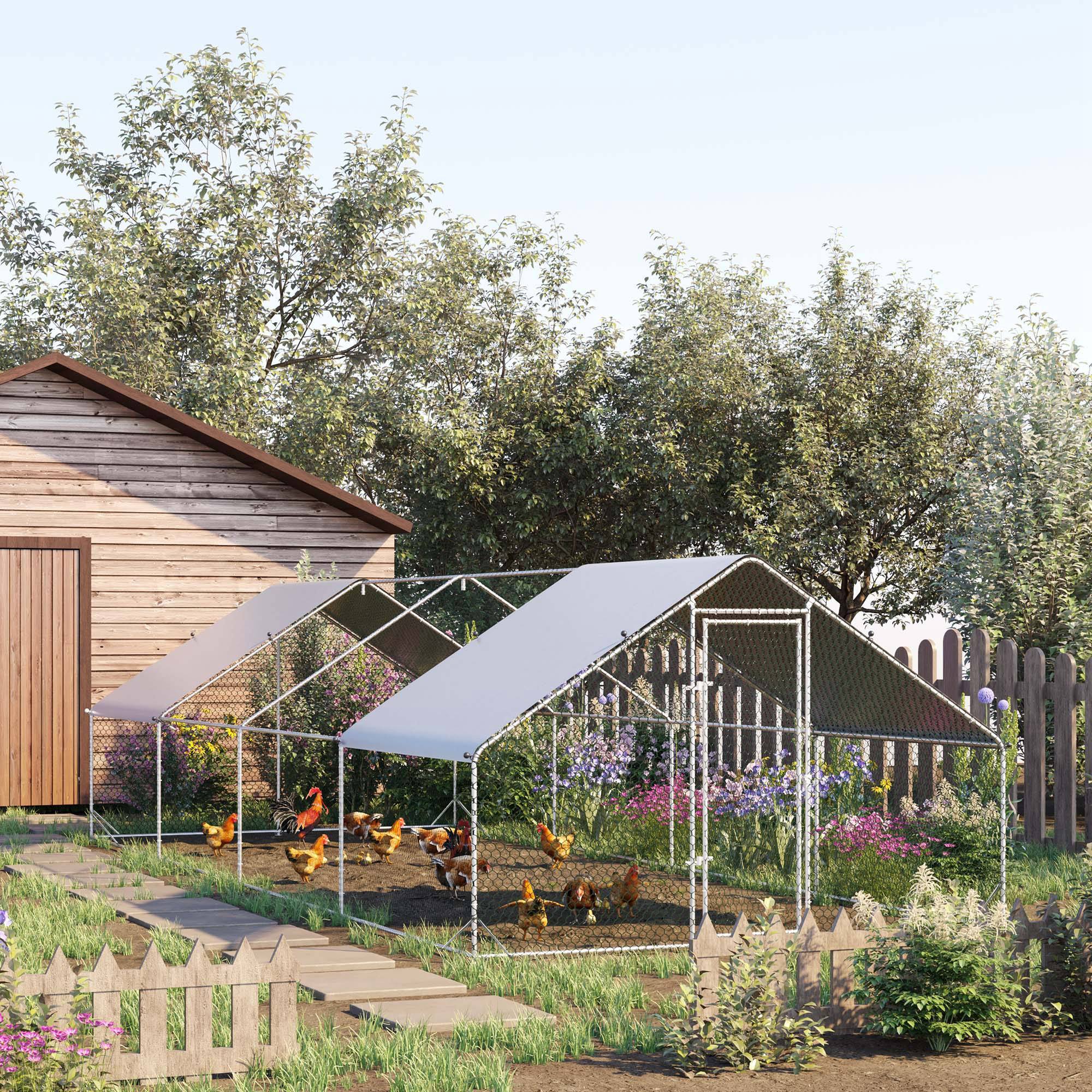 Enclos poulailler chenil 24 m² - parc grillagé dim. 8L x 3l x 2H m - double espace couvert - acier galvanisé