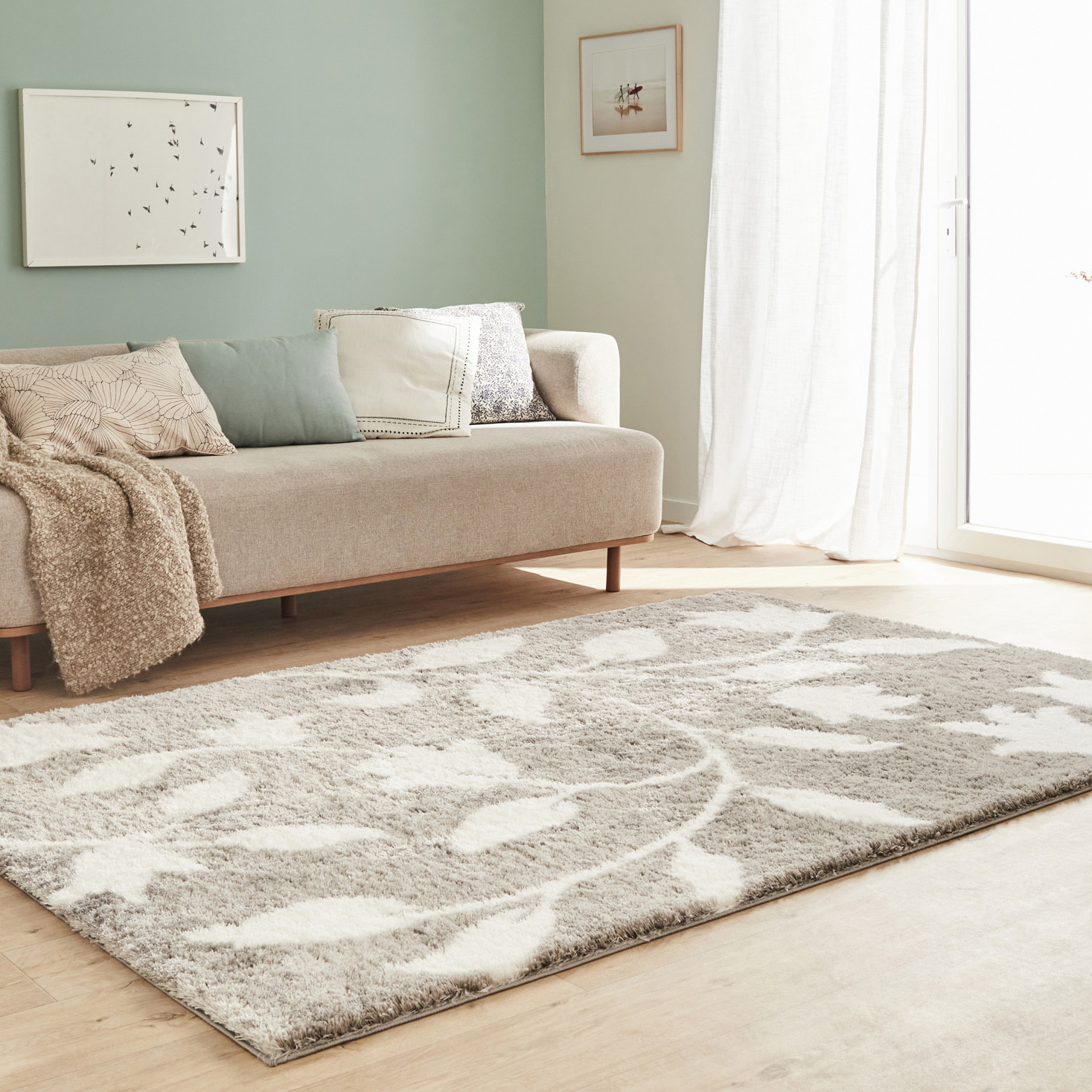 Oslo - tapis de salon à poils longs avec motifs linéaires gris