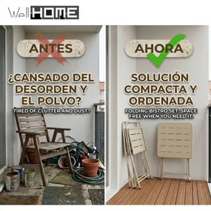 Set bistro 3pzs acero beige mate (mesa 60x60cm + 2 sillas plegables) estructura con recubrimiento en polvo-conjunto jardín, terraza y balcón