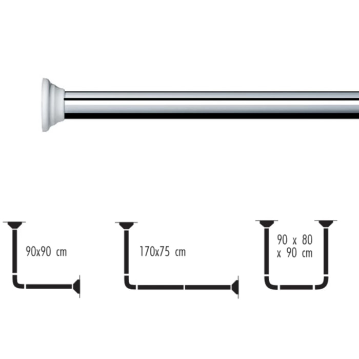 Spirella Barre tringle pour rideau de douche d'angle modulable à fixer en Alu DECOR UNIVERSAL Finition Brillante