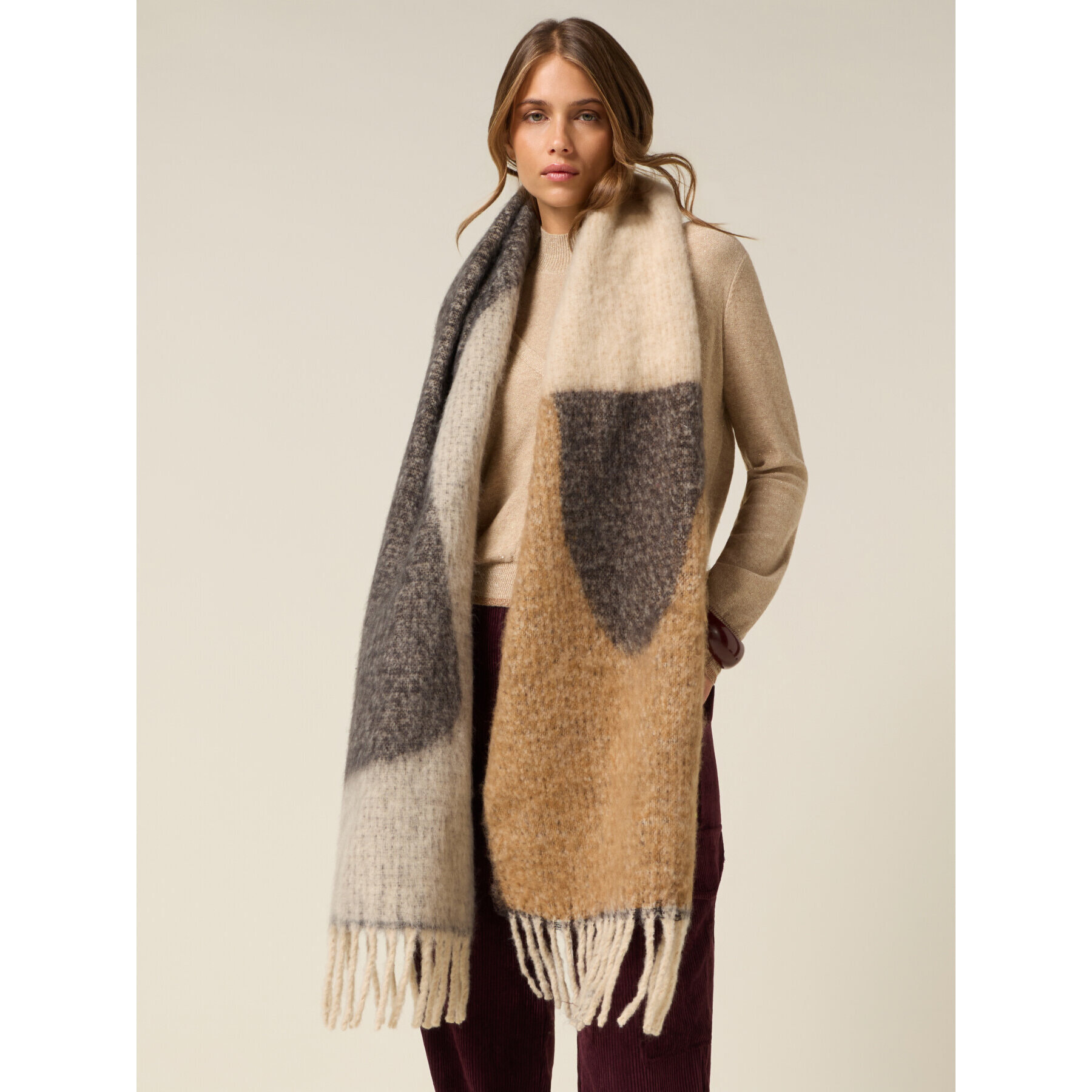 Oltre - Maxi bufanda con flecos - Beige