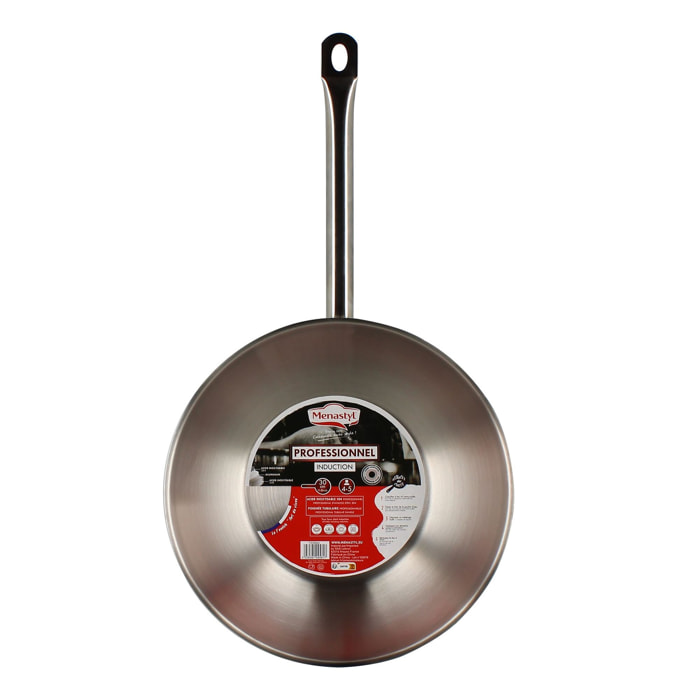 Wok professionnel 30cm en acier inoxydable