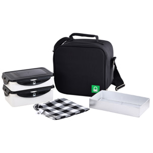 Set 6PC bolsa de almuerzo con lunchbox y accesorios, negro, benetton