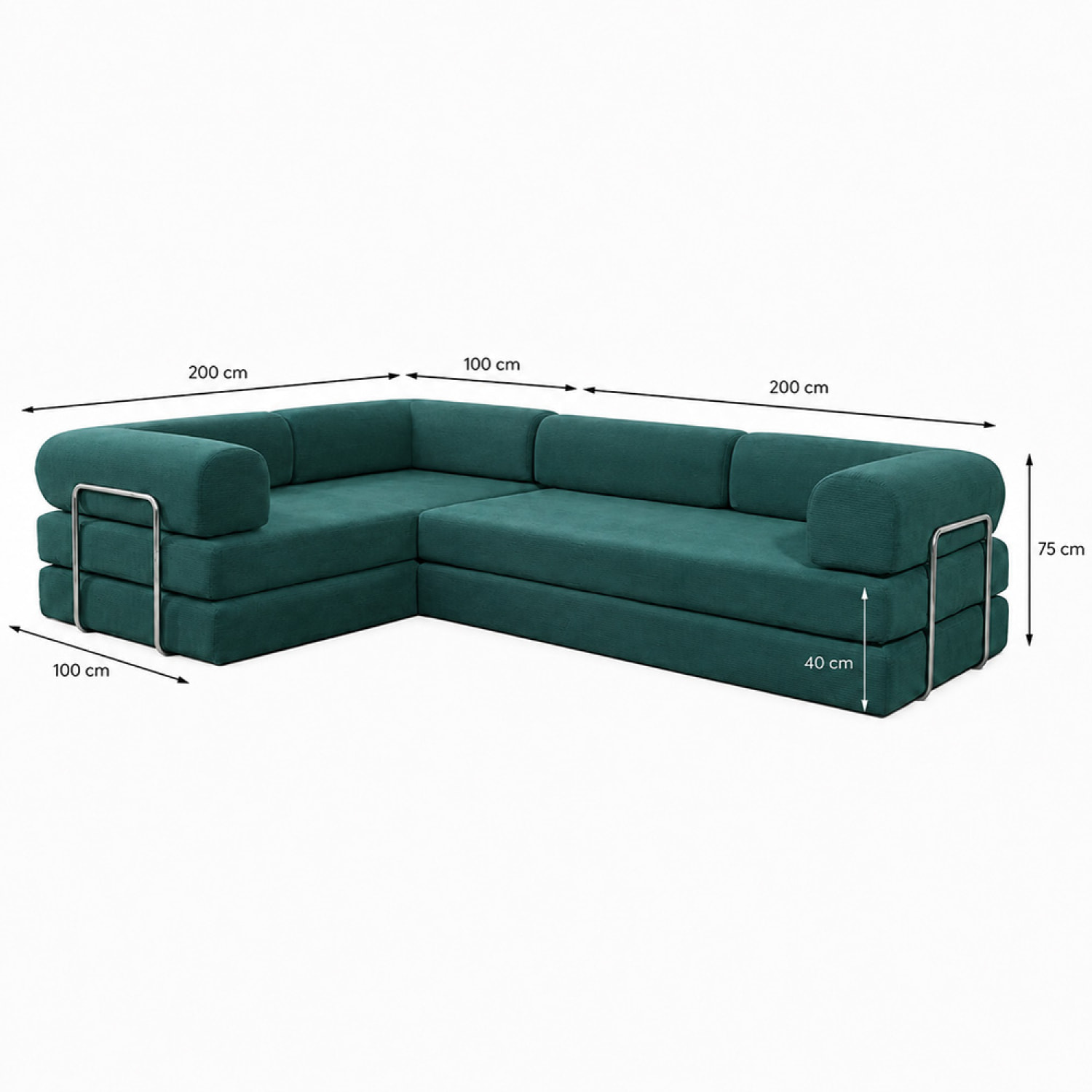 Canapé compressé convertible 5 places à mémoire de forme en velours côtelé vert MELLOW